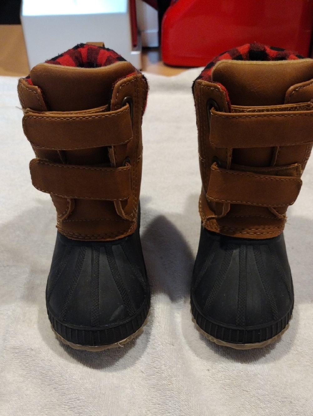 GAP Brown and Black Kids Winter Boots with Plaid Lining